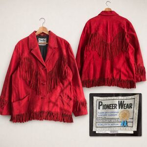 VTG Pioneer Wear Women’s XL Red Suede Fringe Jacket Western Leather Albuquerque